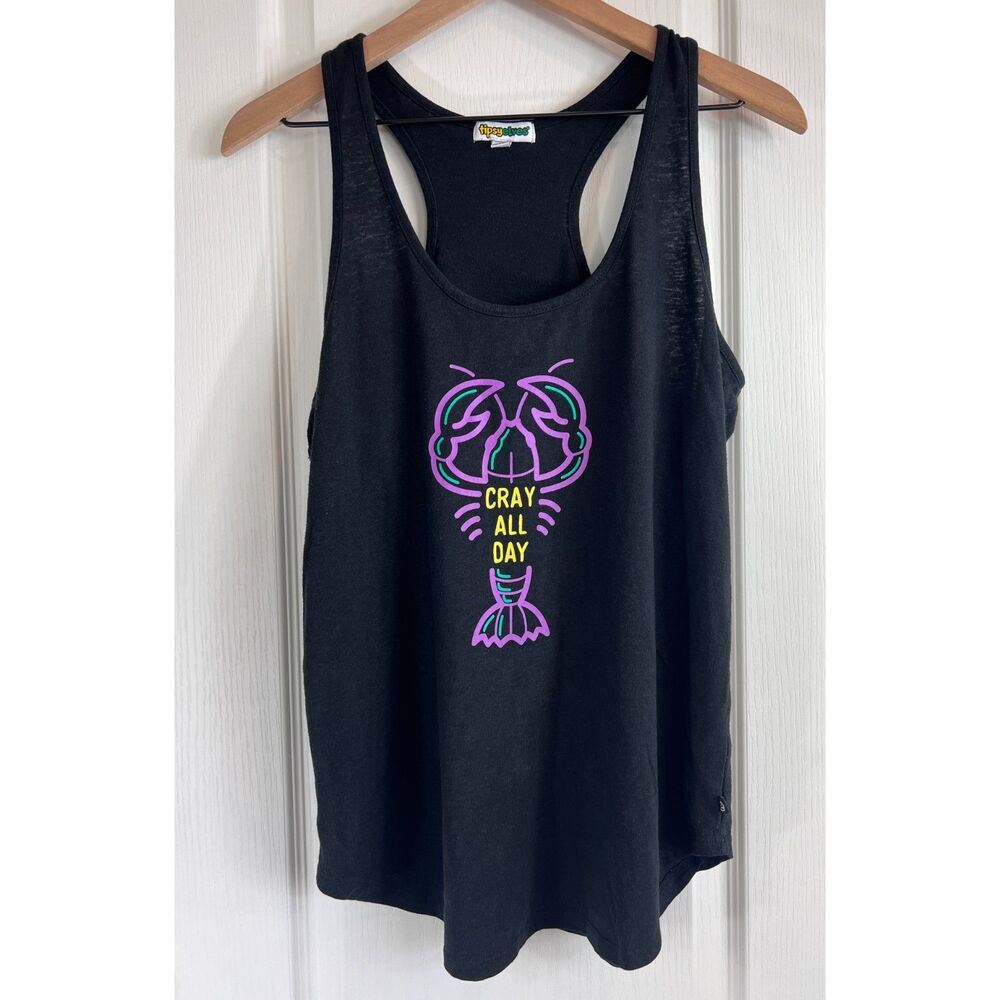 Tipsy Elves Women's Cray All Day Crawfish Black Racerback Tank Top Size L